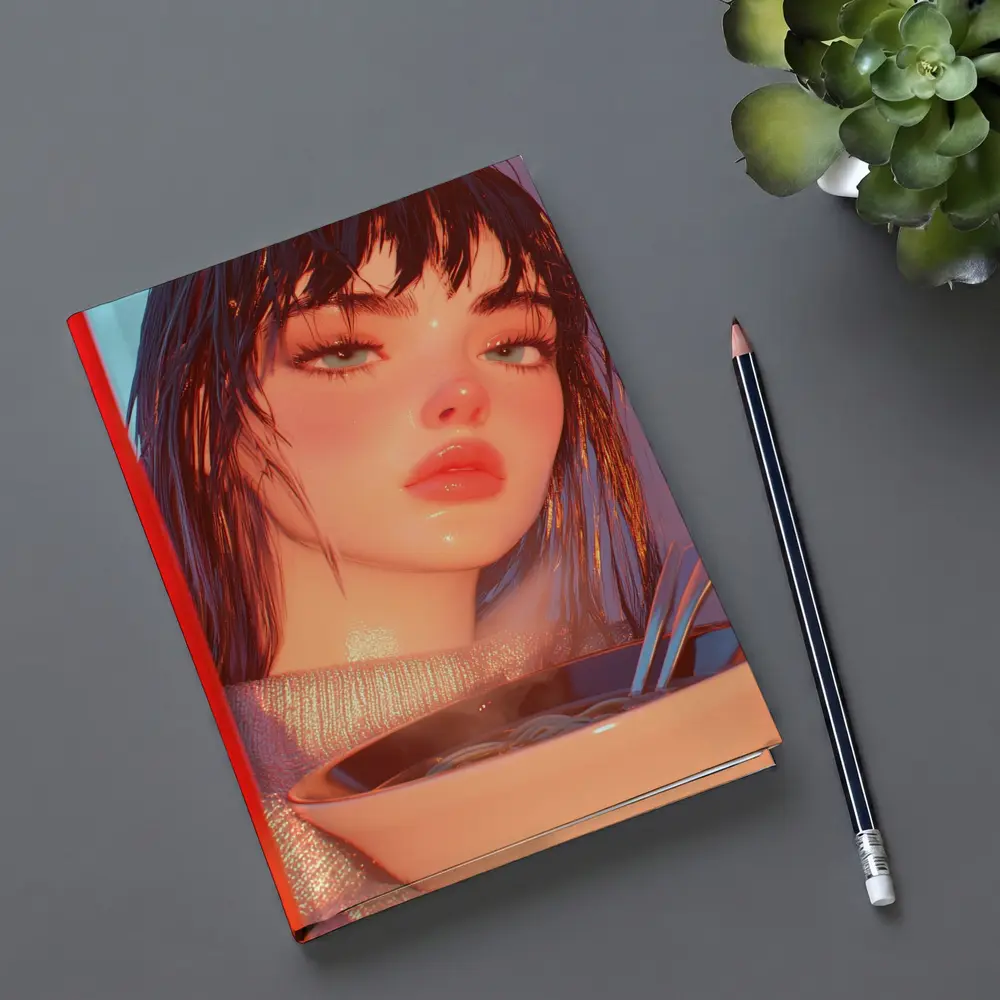 Anime Girl Eating Ramen Bowl Art – Notebooks