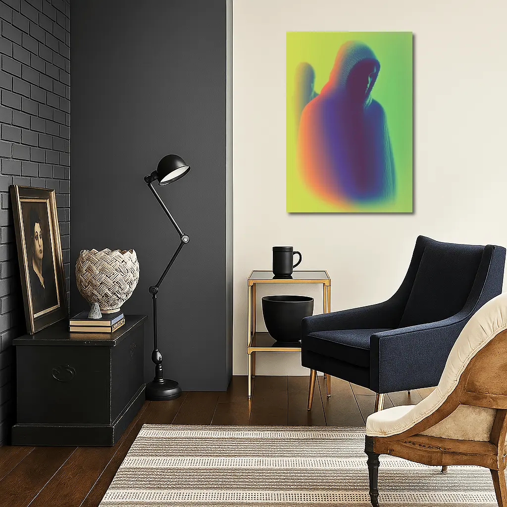 Hooded Figure Neon Green Abstract Art – Wall Art