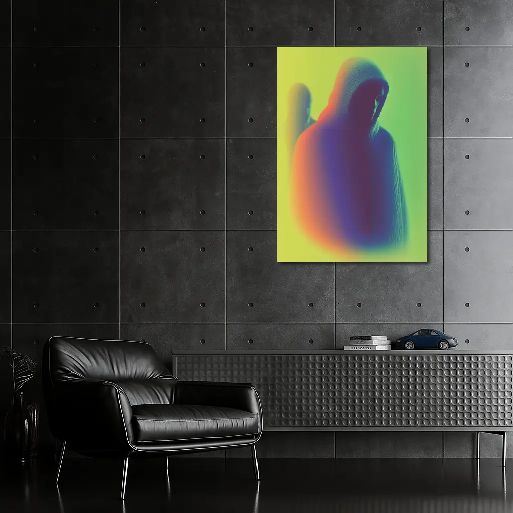 Hooded Figure Neon Green Abstract Art – Wall Art