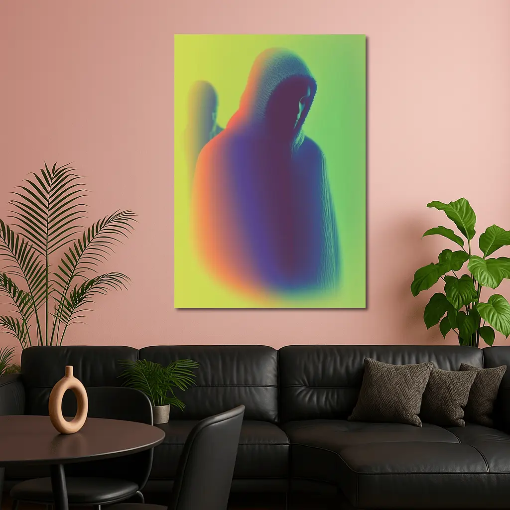 Hooded Figure Neon Green Abstract Art – Wall Art