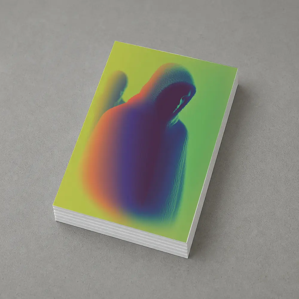 Hooded Figure Neon Green Abstract Art – Postcards