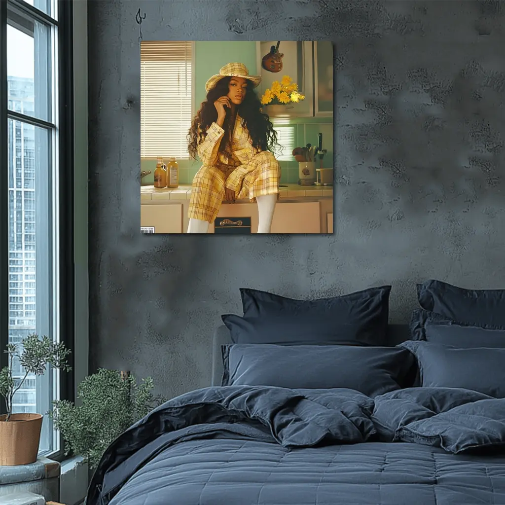 Woman Yellow Plaid Suit Retro Kitchen – Wall Art