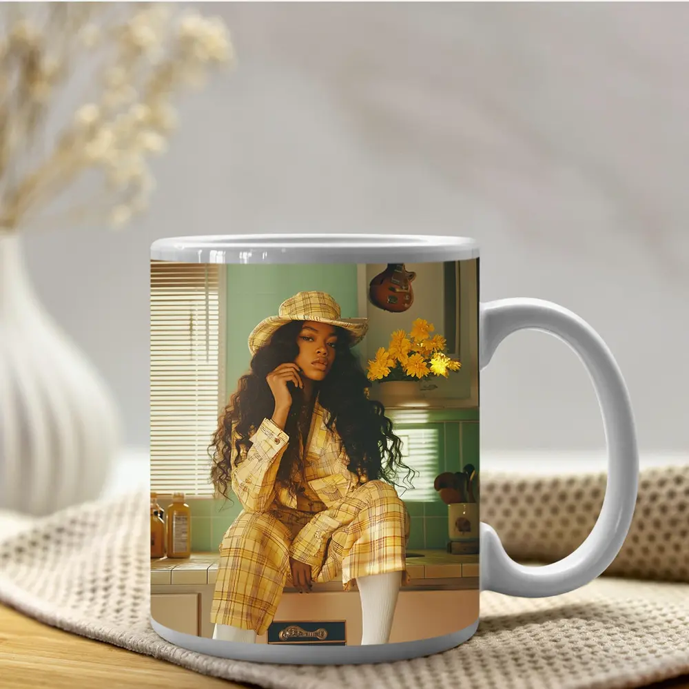 Woman Yellow Plaid Suit Retro Kitchen – Mugs