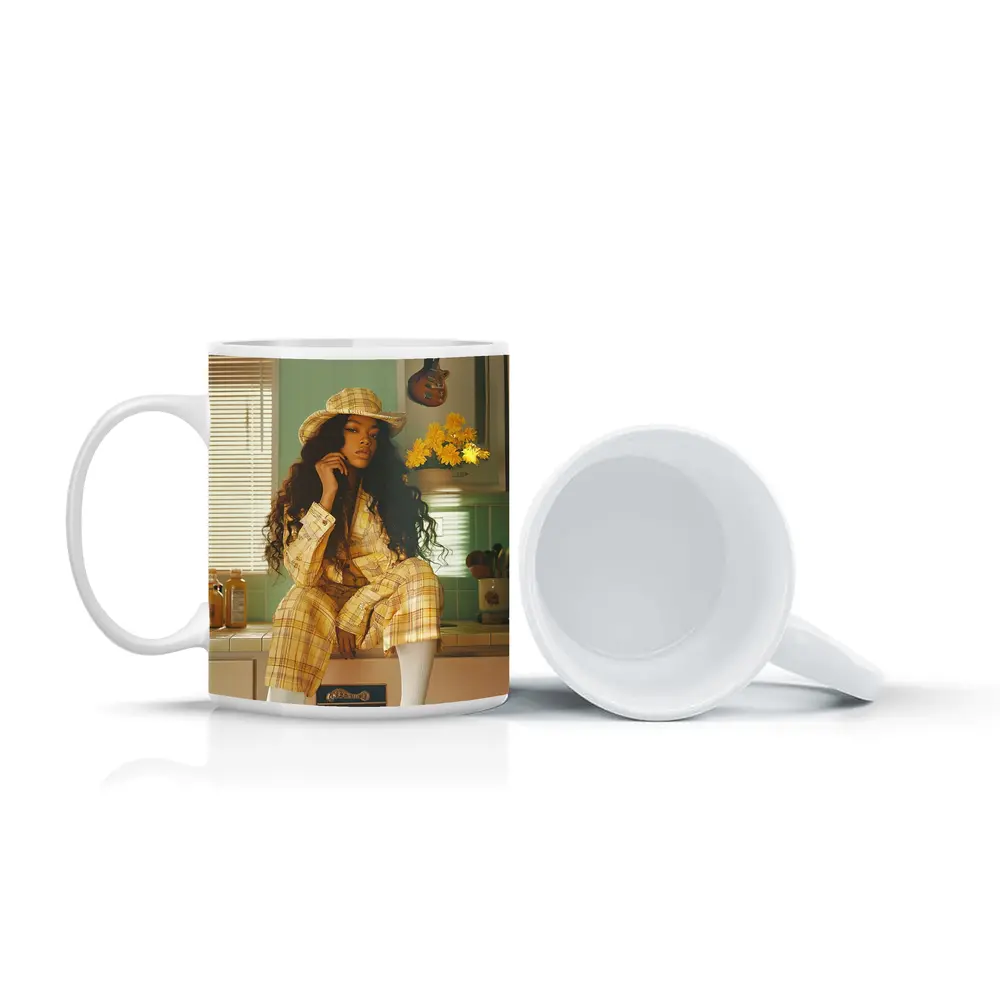 Woman Yellow Plaid Suit Retro Kitchen – Mugs