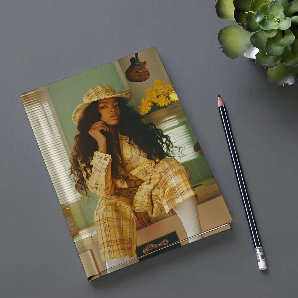 Woman Yellow Plaid Suit Retro Kitchen – Notebooks