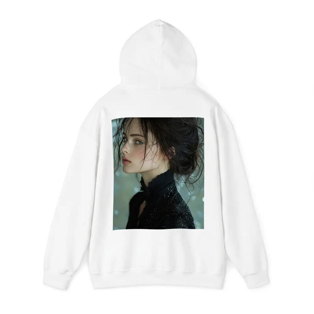 Dark Haired Woman Black Glitter Bokeh Background – Hoodies