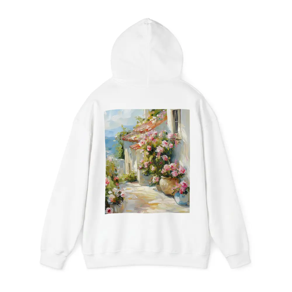 Mediterranean Cottage Pink Roses Oil Painting – Hoodies