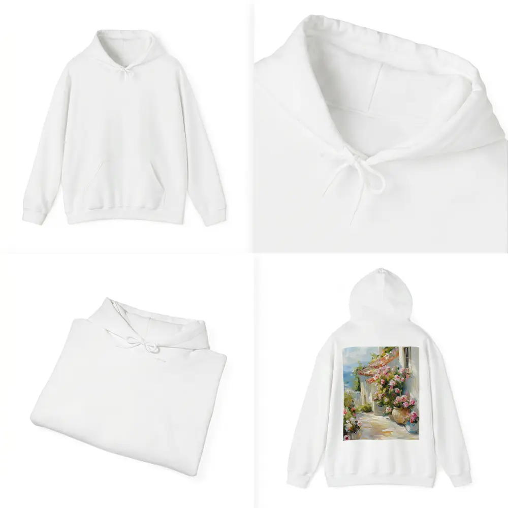 Mediterranean Cottage Pink Roses Oil Painting – Hoodies