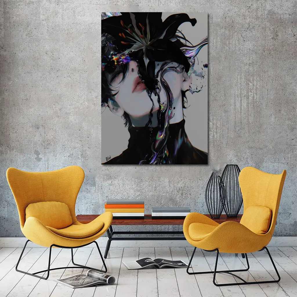 Anime Manga Dark Fantasy Figure Black Flowers – Wall Art