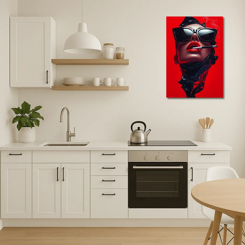 Woman Sunglasses Smoking Red Background Pop Art – Wall Art