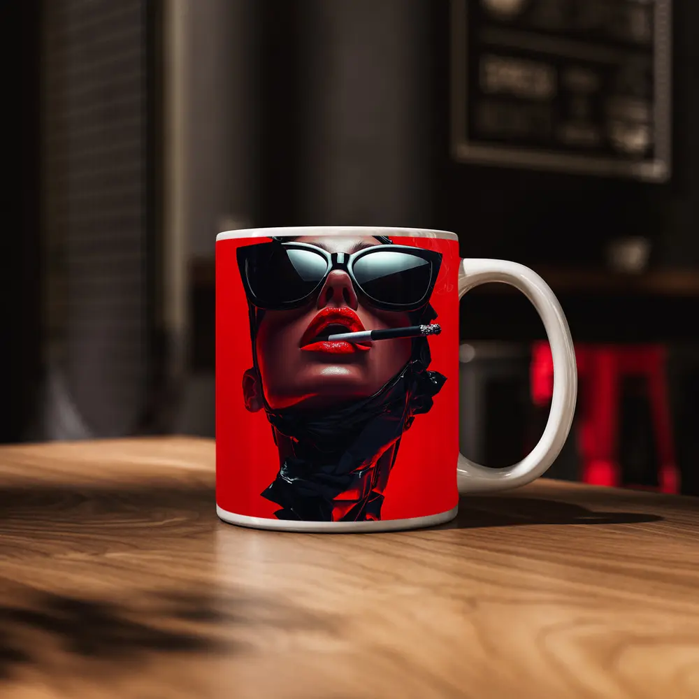Woman Sunglasses Smoking Red Background Pop Art – Mugs