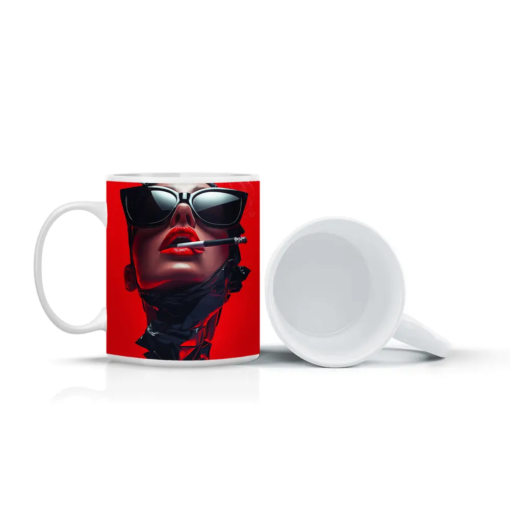 Woman Sunglasses Smoking Red Background Pop Art – Mugs