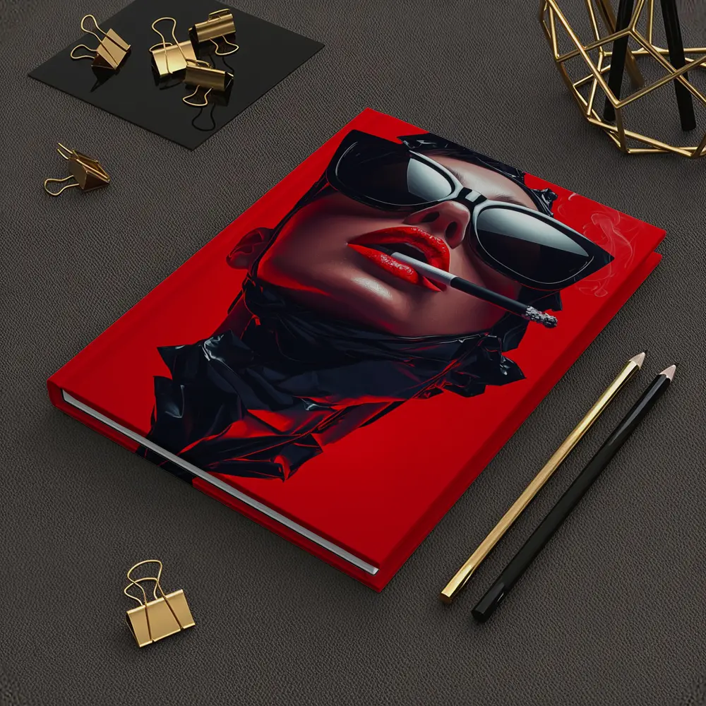 Woman Sunglasses Smoking Red Background Pop Art – Notebooks