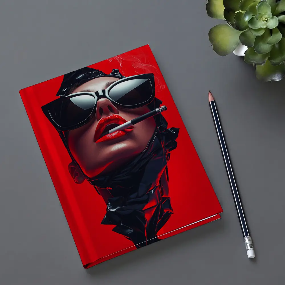 Woman Sunglasses Smoking Red Background Pop Art – Notebooks