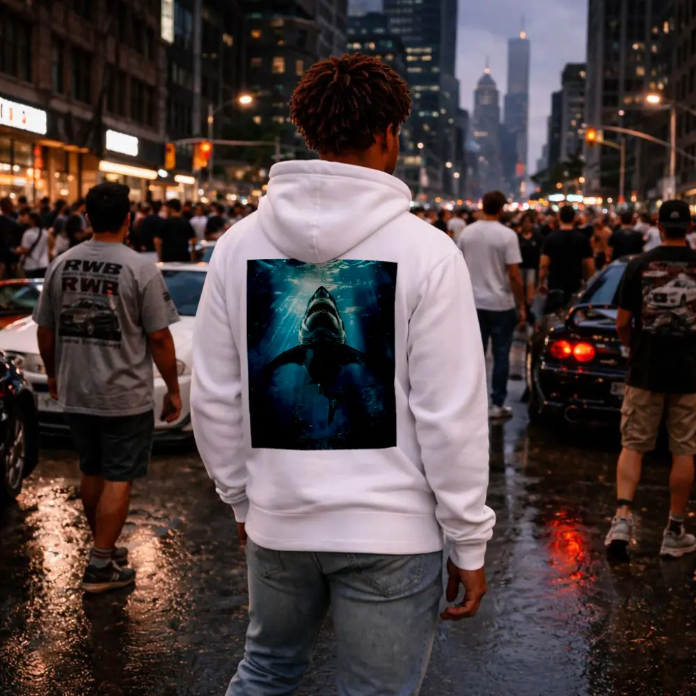 Great White Shark Swimming Deep Blue Ocean – Hoodies