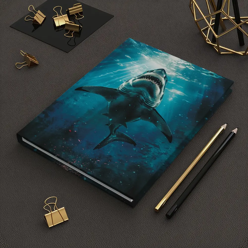 Great White Shark Swimming Deep Blue Ocean – Notebooks