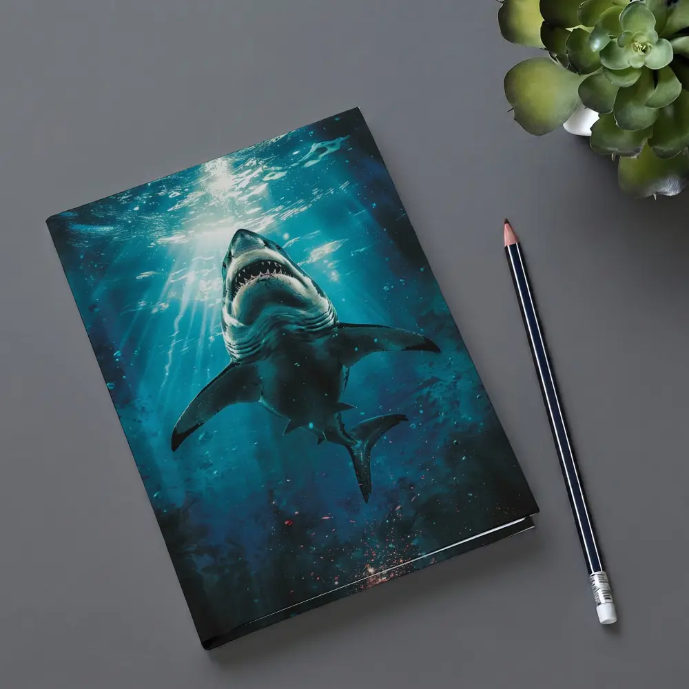 Great White Shark Swimming Deep Blue Ocean – Notebooks