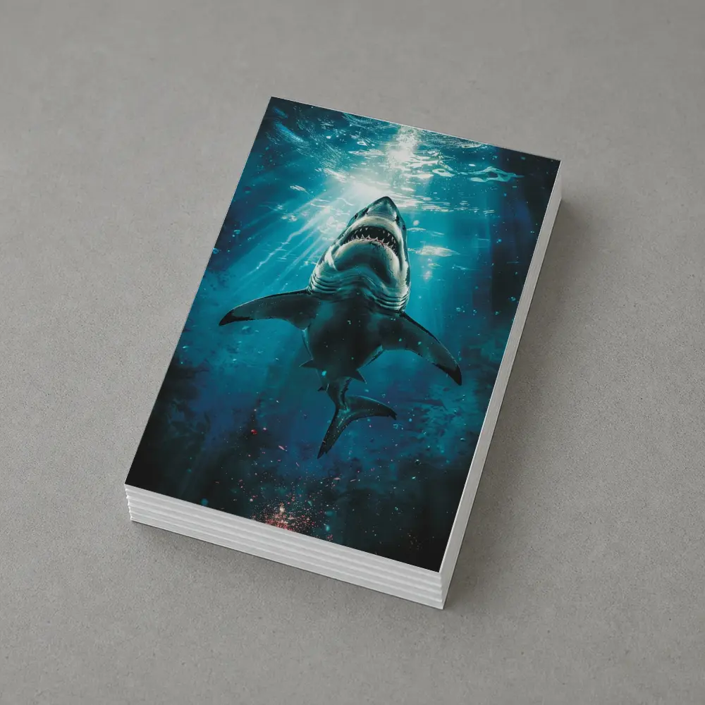 Great White Shark Swimming Deep Blue Ocean – Postcards