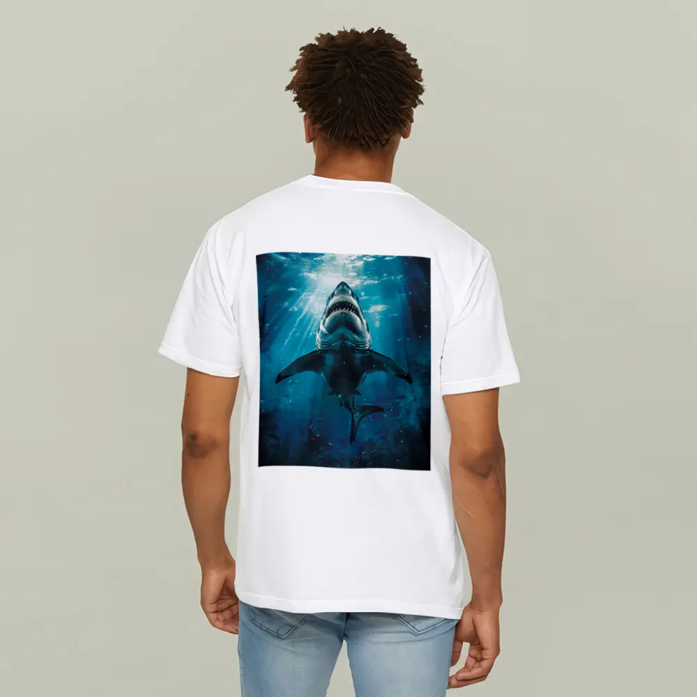 Great White Shark Swimming Deep Blue Ocean – T-Shirts
