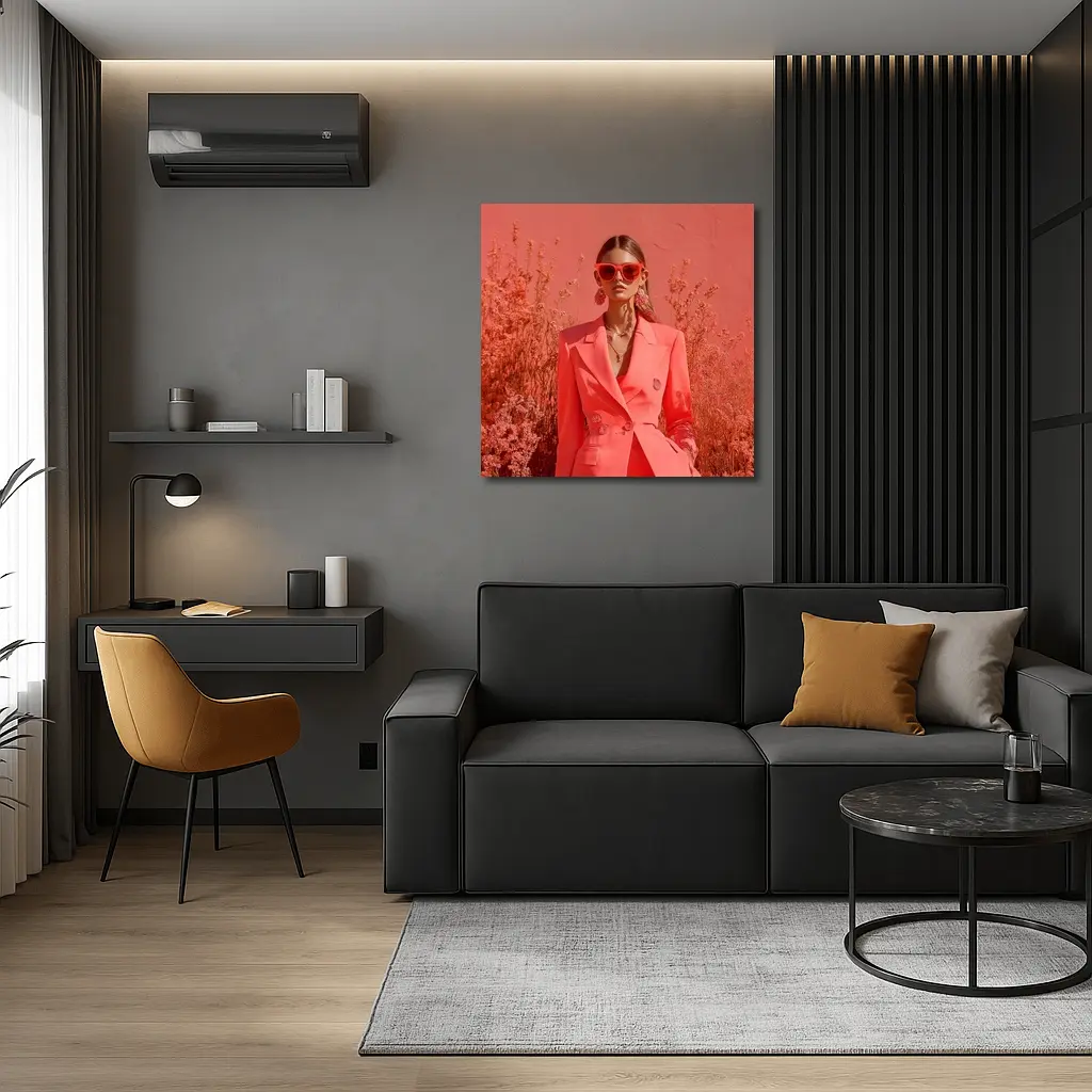 Fashion Woman Coral Suit Floral Background – Wall Art