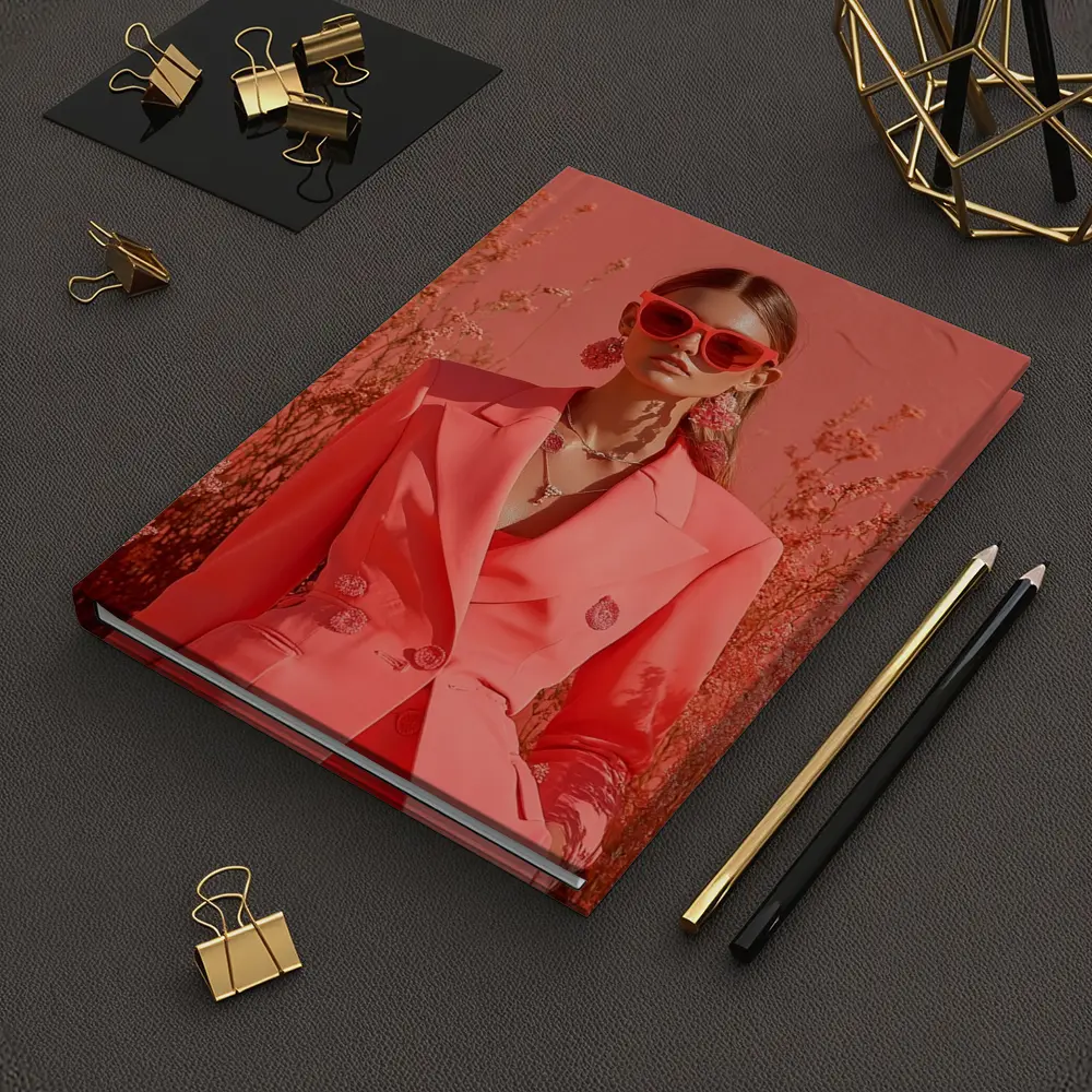 Fashion Woman Coral Suit Floral Background – Notebooks
