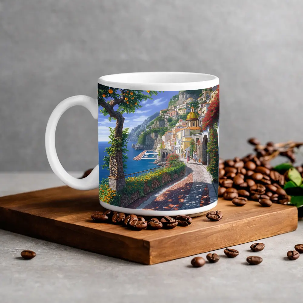 Amalfi Coast Italy Cliffside Village Pathway Art – Mugs