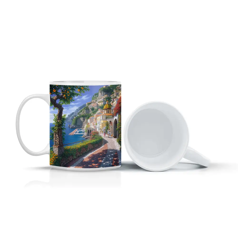 Amalfi Coast Italy Cliffside Village Pathway Art – Mugs