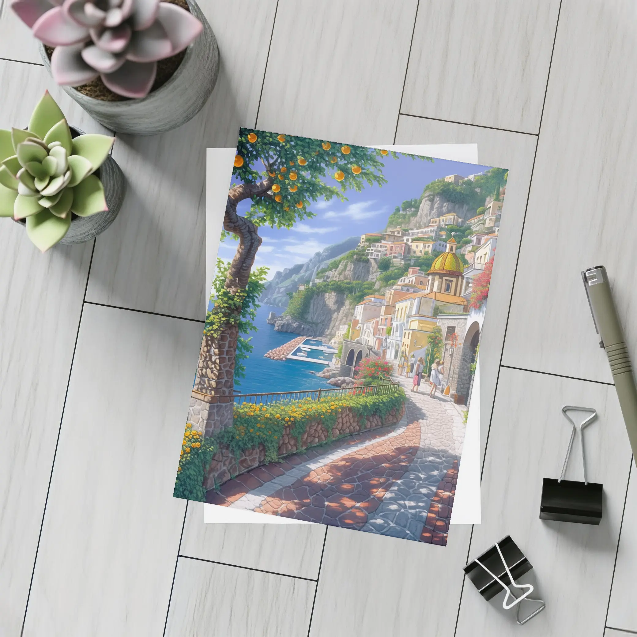 Amalfi Coast Italy Cliffside Village Pathway Art – Postcards