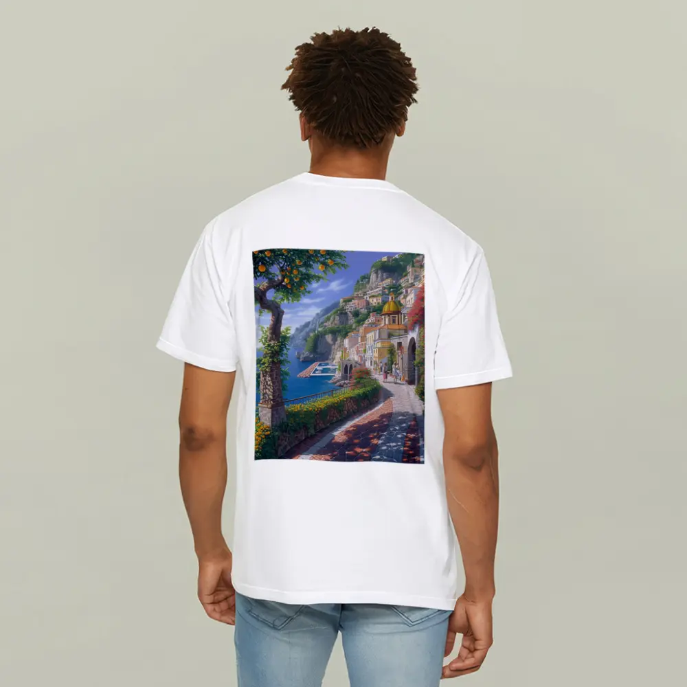 Amalfi Coast Italy Cliffside Village Pathway Art – T-Shirts