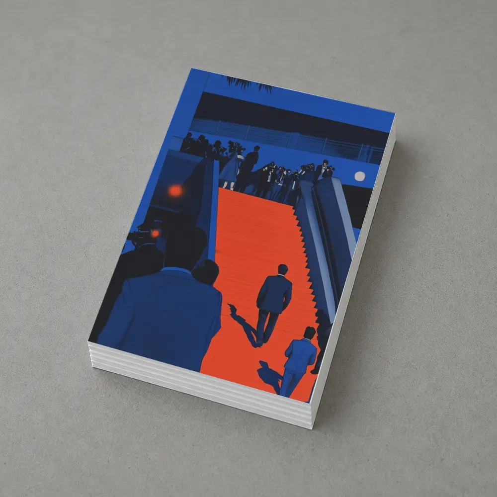 Red Carpet Staircase Blue Night Illustration – Postcards