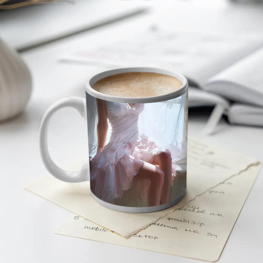 Young Woman Pink Dress Window Light Painting – Mugs