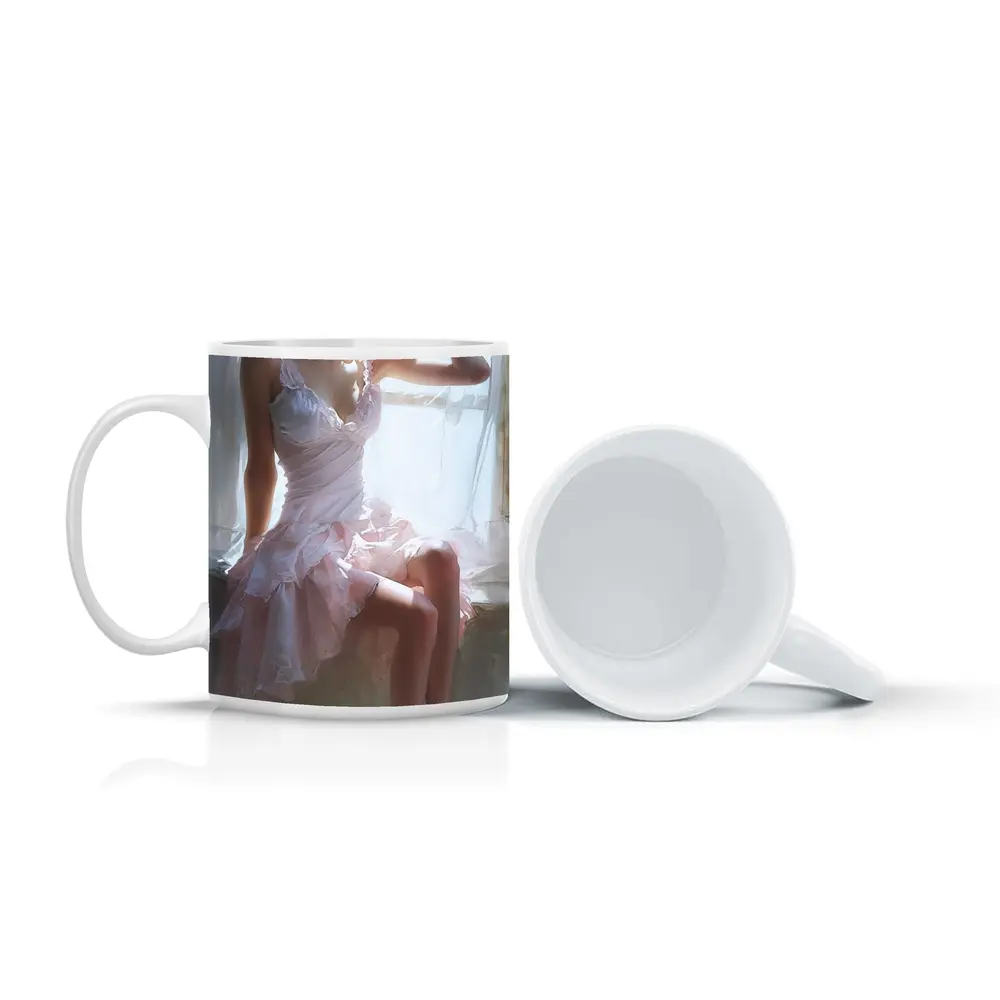Young Woman Pink Dress Window Light Painting – Mugs