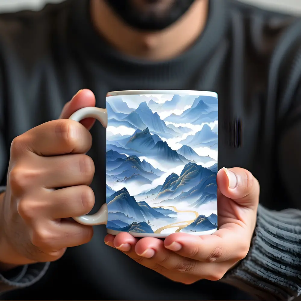 Blue Mountain Mist Chinese Ink Art – Mugs