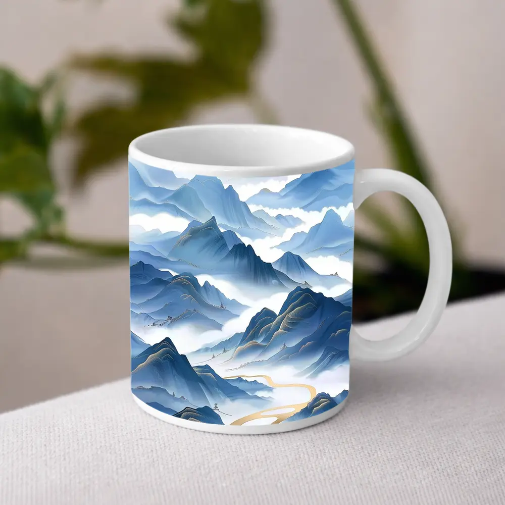 Blue Mountain Mist Chinese Ink Art – Mugs
