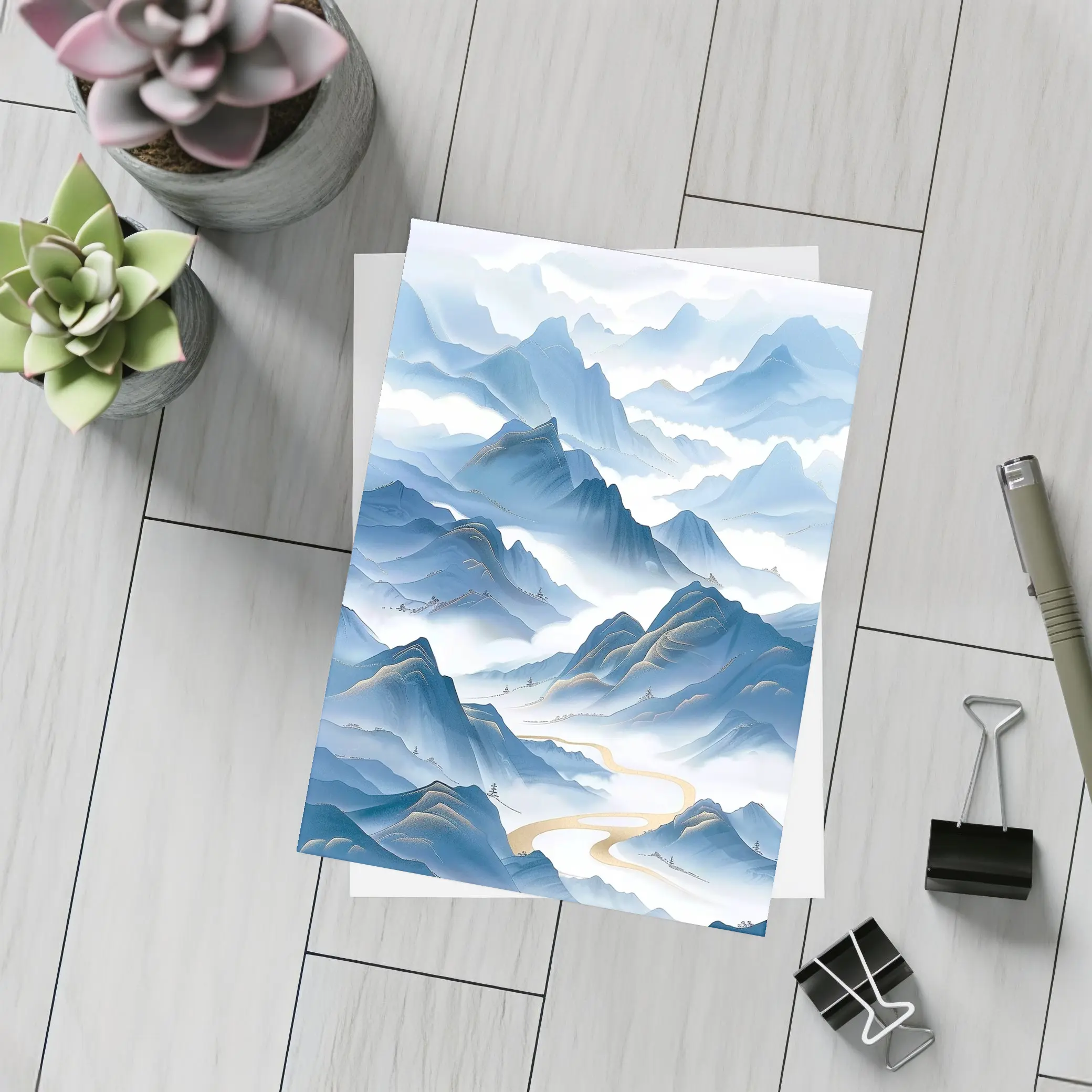 Blue Mountain Mist Chinese Ink Art – Postcards