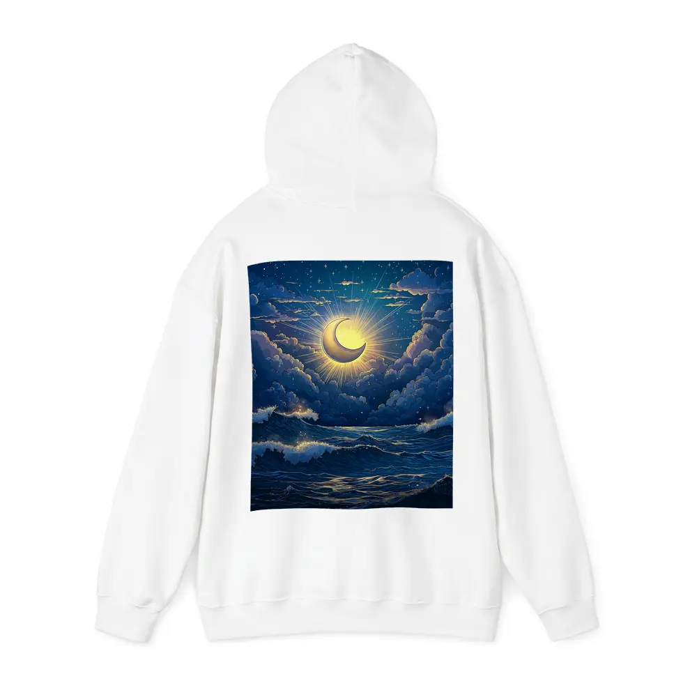 Crescent Moon Glowing Over Stormy Ocean – Hoodies