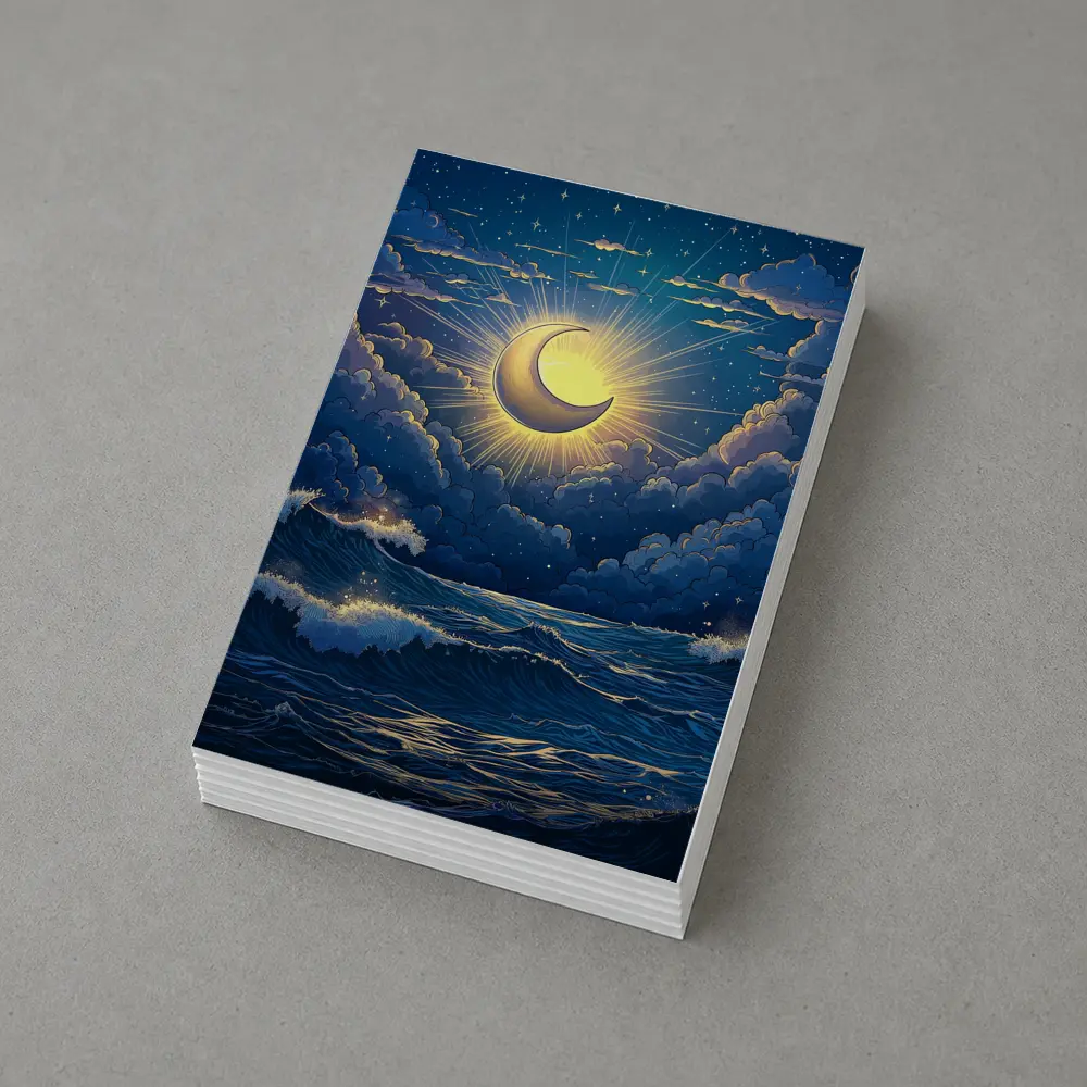 Crescent Moon Glowing Over Stormy Ocean – Postcards
