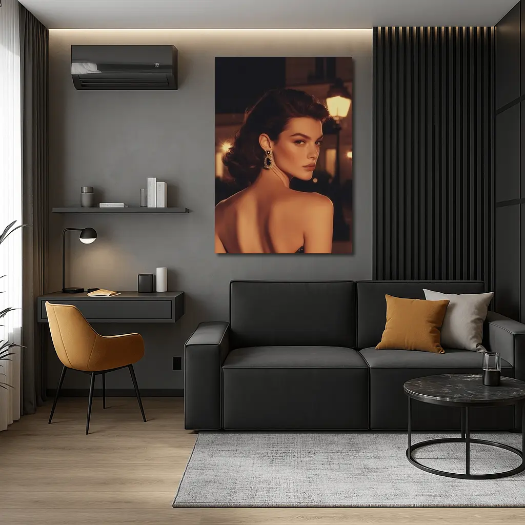 Elegant Woman Portrait Warm City Night – Wall Art