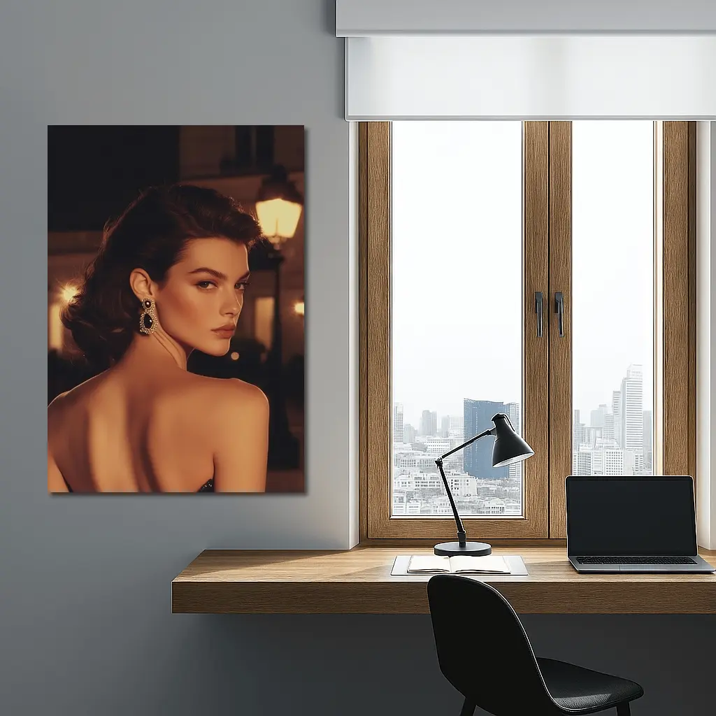 Elegant Woman Portrait Warm City Night – Wall Art