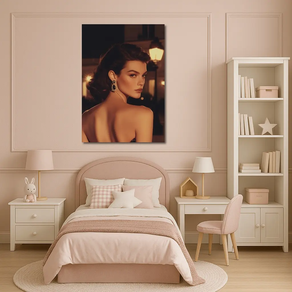 Elegant Woman Portrait Warm City Night – Wall Art