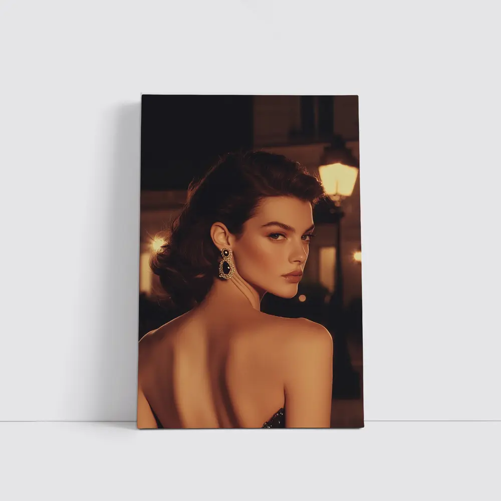 Elegant Woman Portrait Warm City Night – Wall Art