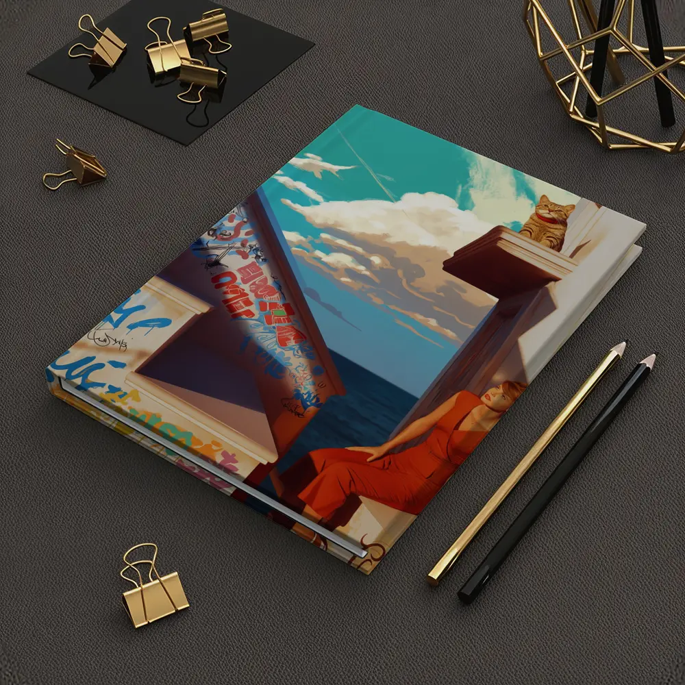 Woman Cat Graffiti Stairs Coastal Urban Art – Notebooks