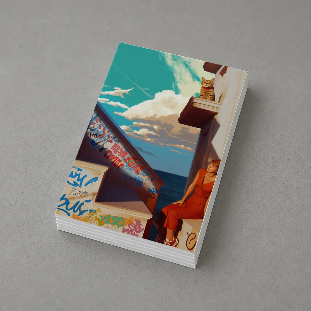 Woman Cat Graffiti Stairs Coastal Urban Art – Postcards