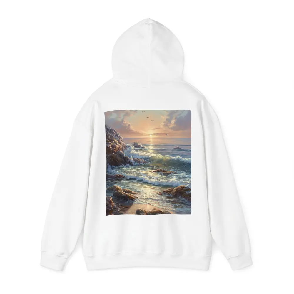 Ocean Sunrise Waves Rocky Coastal Painting – Hoodies