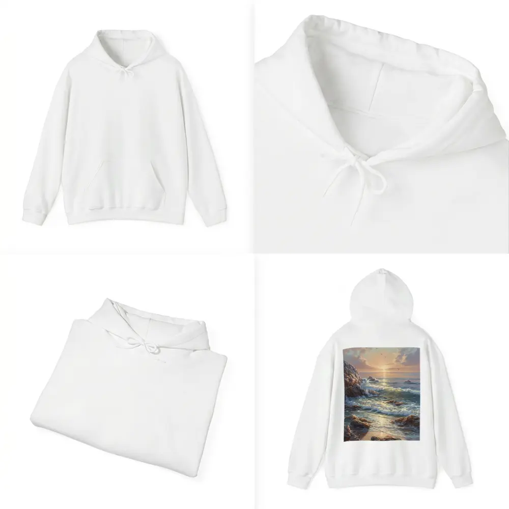 Ocean Sunrise Waves Rocky Coastal Painting – Hoodies
