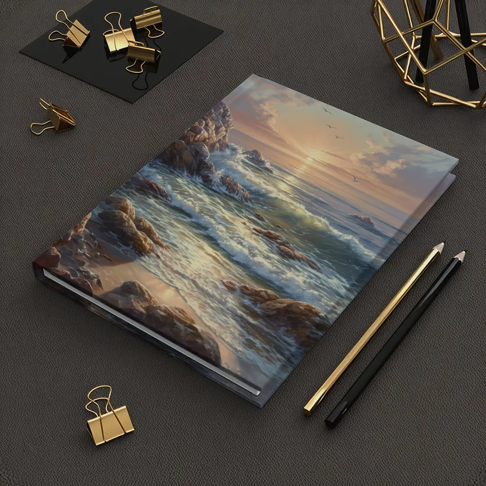 Ocean Sunrise Waves Rocky Coastal Painting – Notebooks