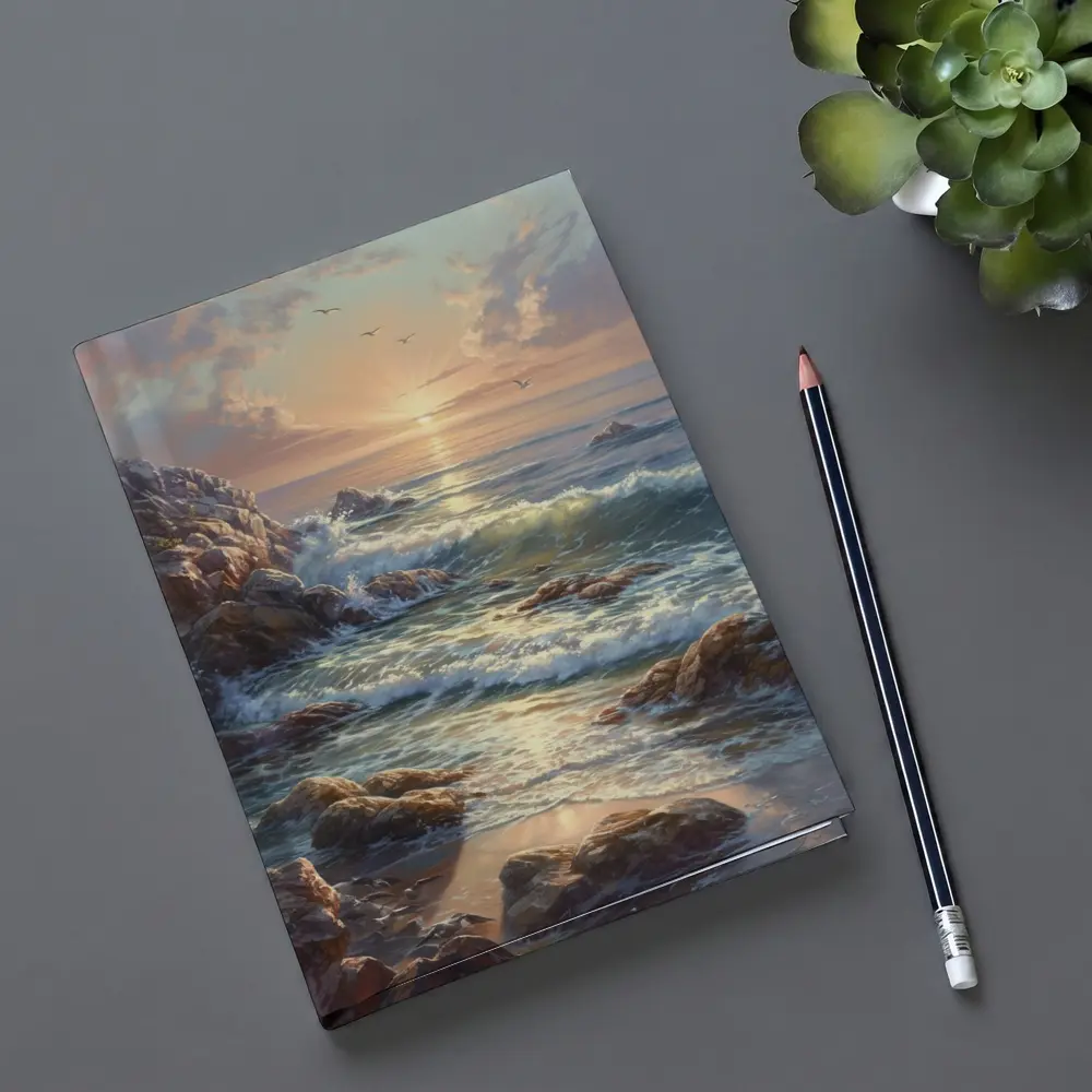 Ocean Sunrise Waves Rocky Coastal Painting – Notebooks