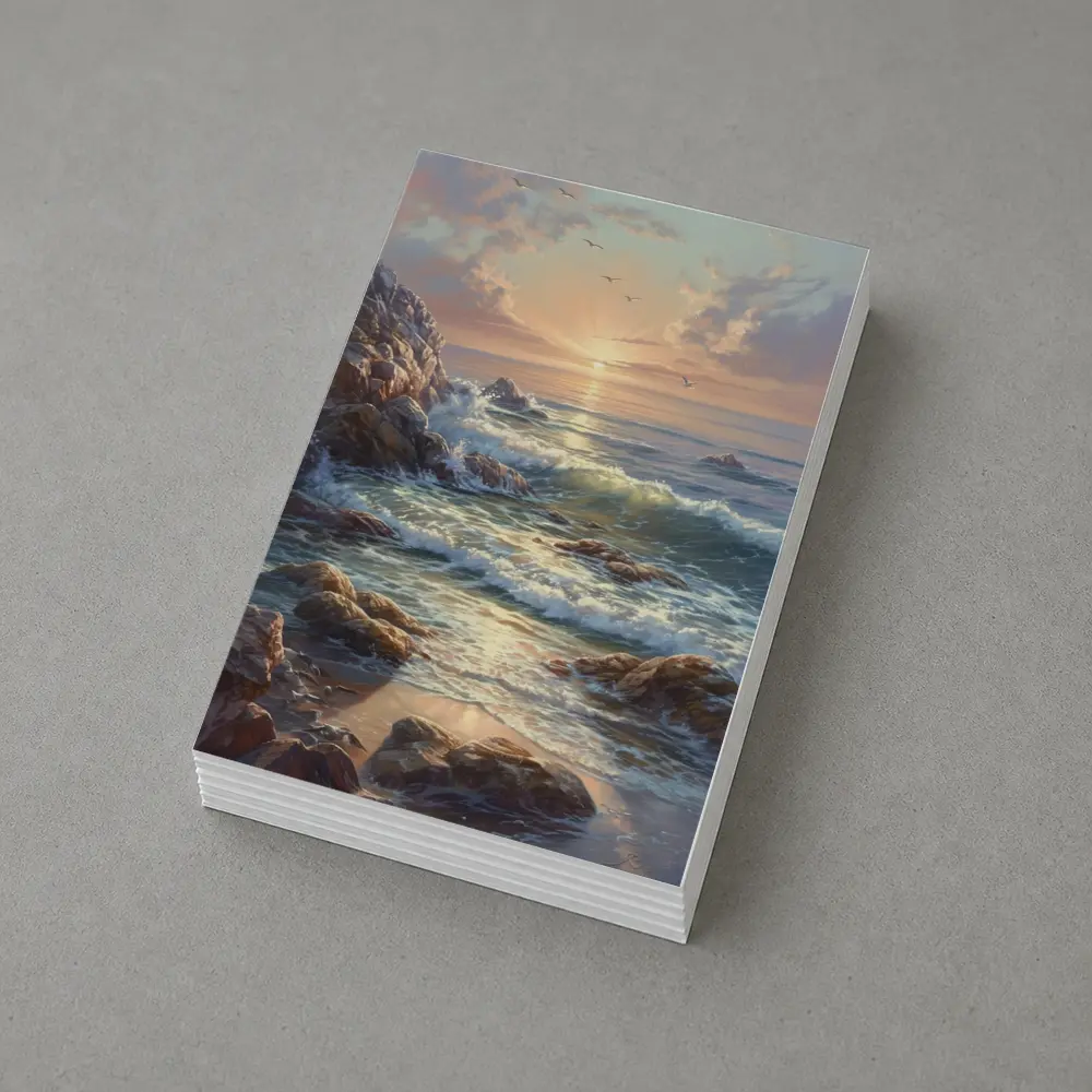 Ocean Sunrise Waves Rocky Coastal Painting – Postcards