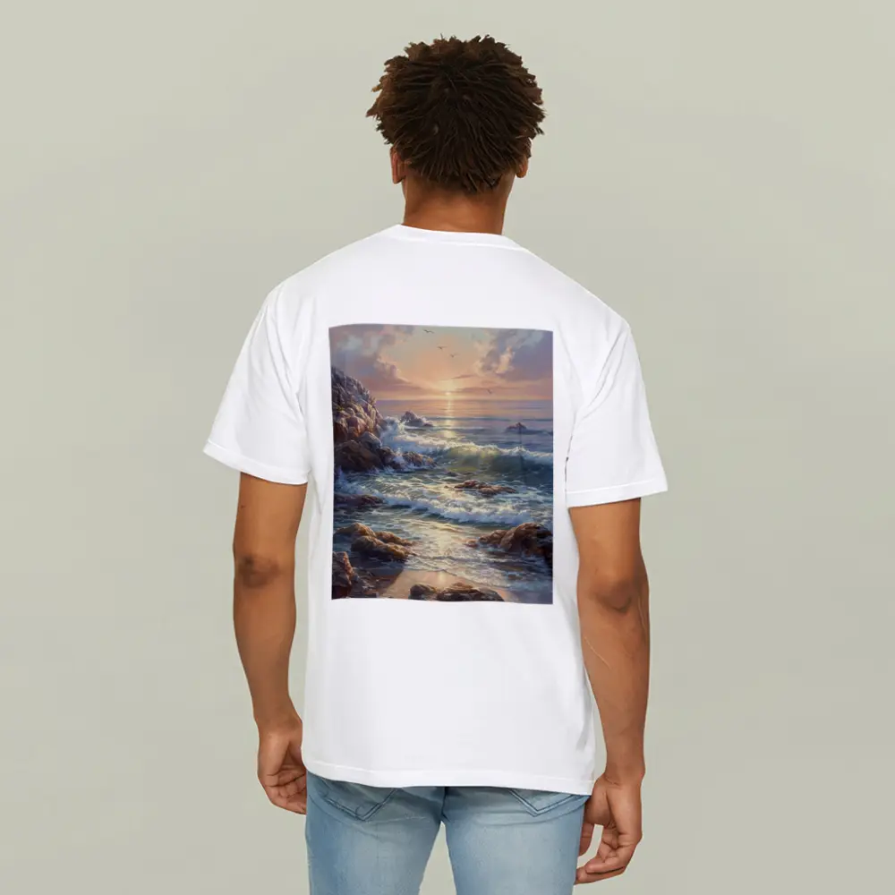 Ocean Sunrise Waves Rocky Coastal Painting – T-Shirts