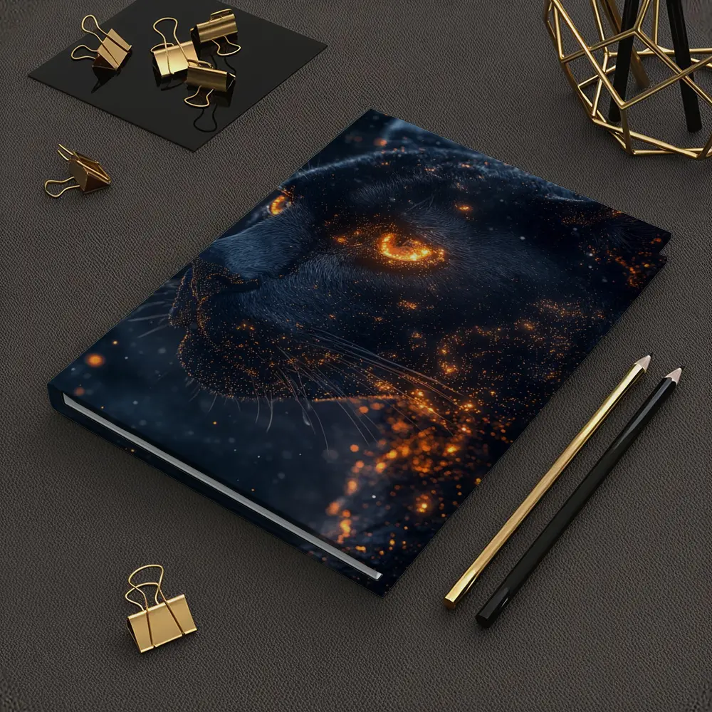 Black Panther Glowing Eyes Dark Starry Background – Notebooks